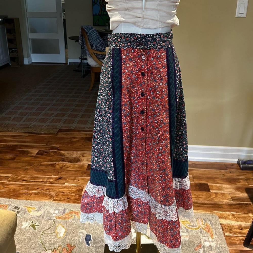 Vintage 1970s gunne sax calico prairie floral patchwork midi maxi skirt - Picture 2 of 5